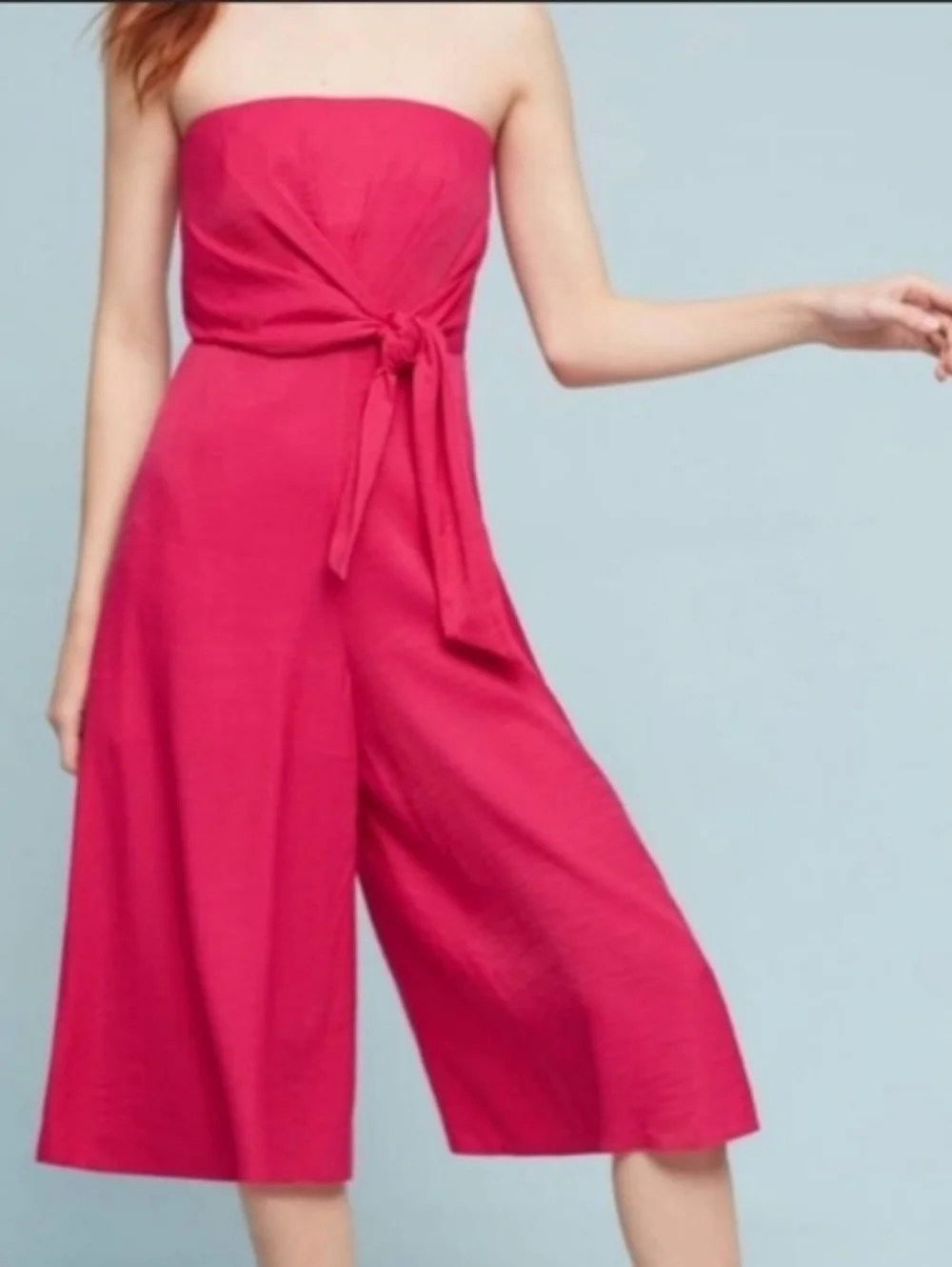 Anthropologie Maeve Women's Feminine Pink Strapless Wide Crop Leg Jumpsuit 0/XS - Picture 2 of 9